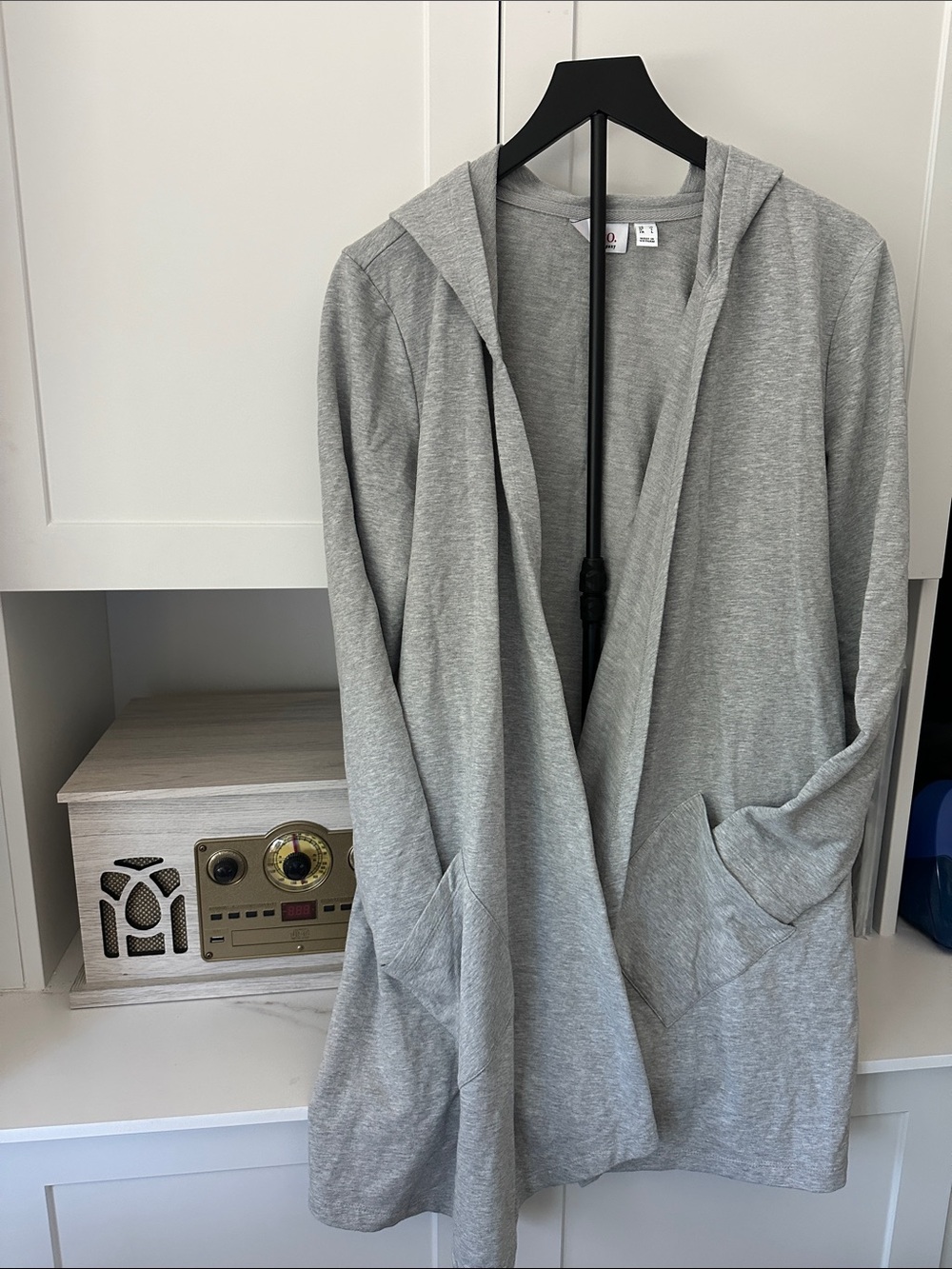 Light Gray Hooded Open-Front Women’s Cardigan Jacket Medium